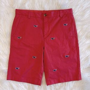 Vineyard Vines Boys Red Embroidered Whale Chino Shorts Size 18 Adjustable Waist